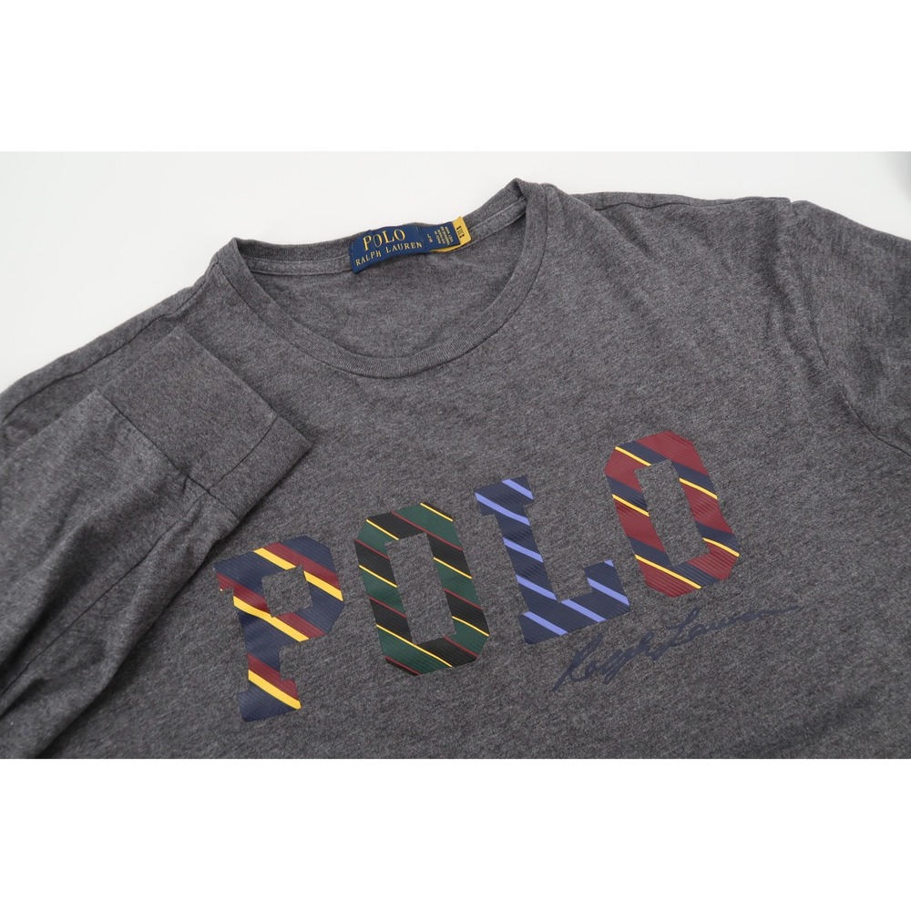 Polo Ralph Lauren Long Sleeve T-Shirt‎ Mens Large Gray Plaid Graphic Logo Tee
